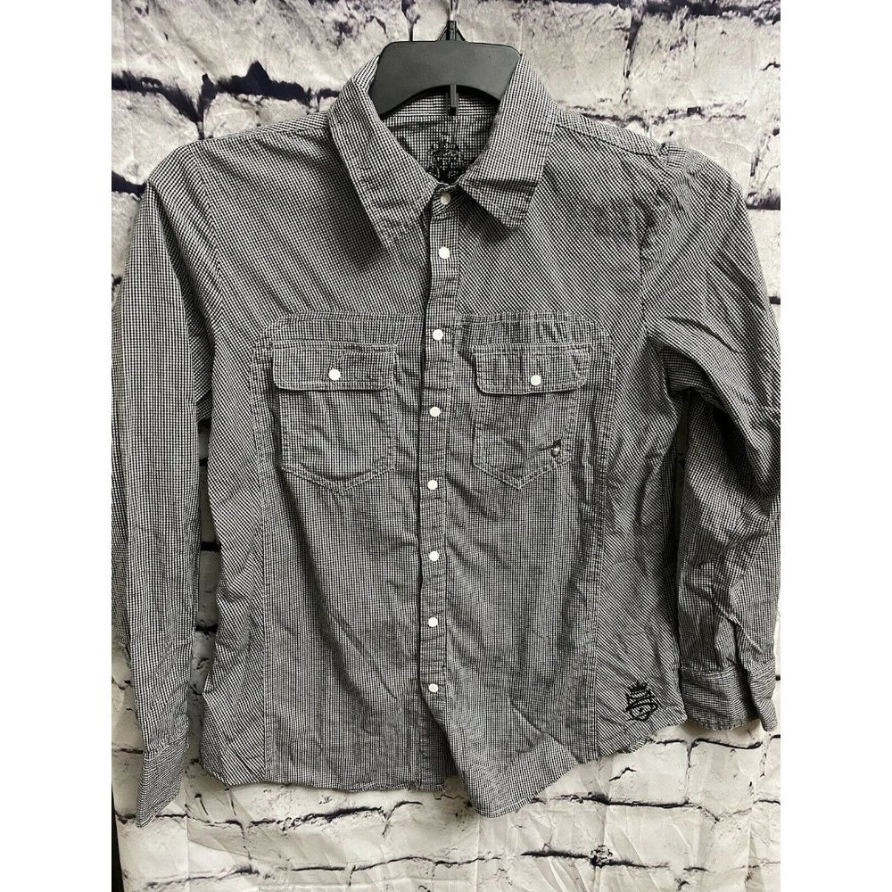 Silver Jeans Co Black White Check Western Mens Snap Button Down Shirt L/S